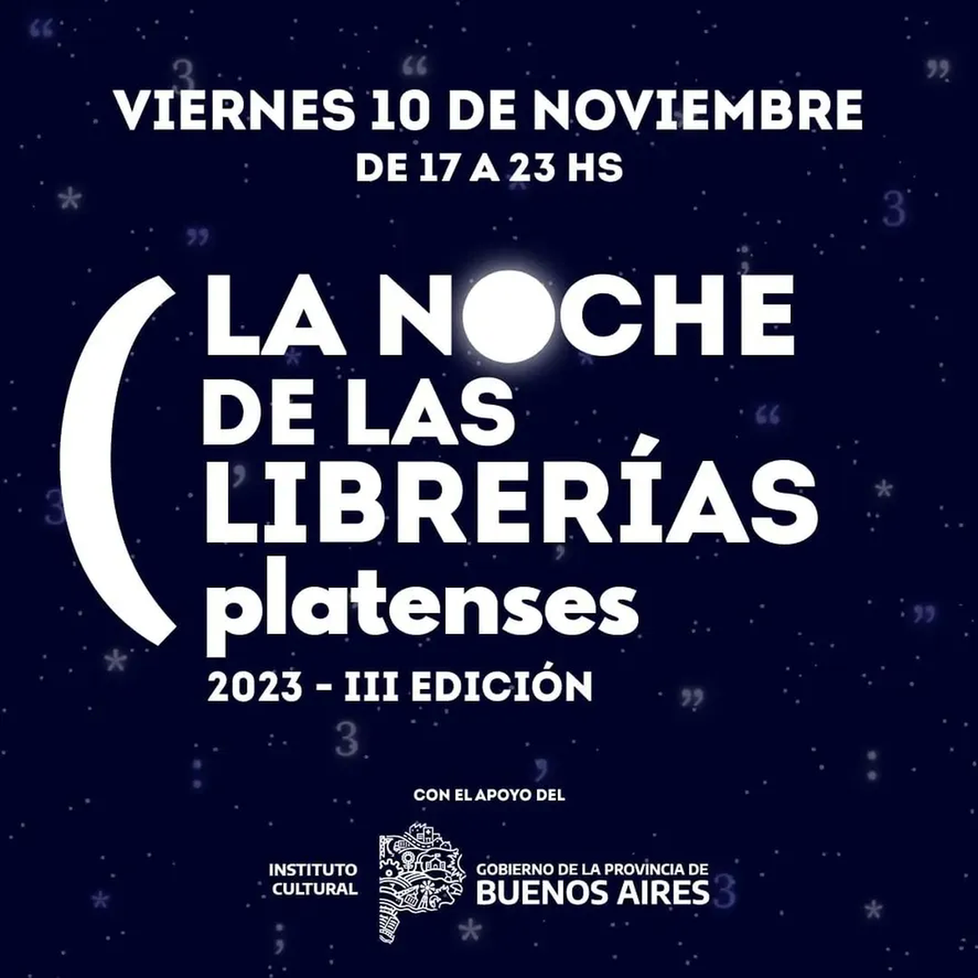 Flyer de La Noche de Las Librerías Platenses.