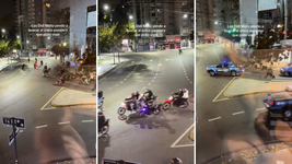 a contramano y perseguida por la policia, una caravana de motos causo un caos en plaza italia a contramano y perseguida por la policia, una caravana de motos causo un caos en plaza italia