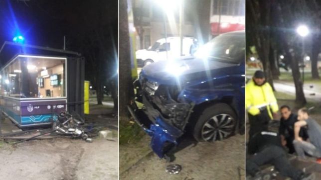 un policia borracho subio a plaza azcuenaga con su camioneta y atropello a un agente