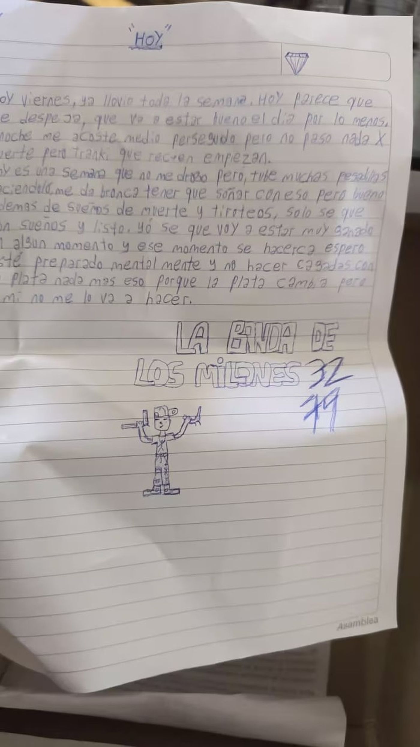 La carta de Elián David Castillo San Martín.
