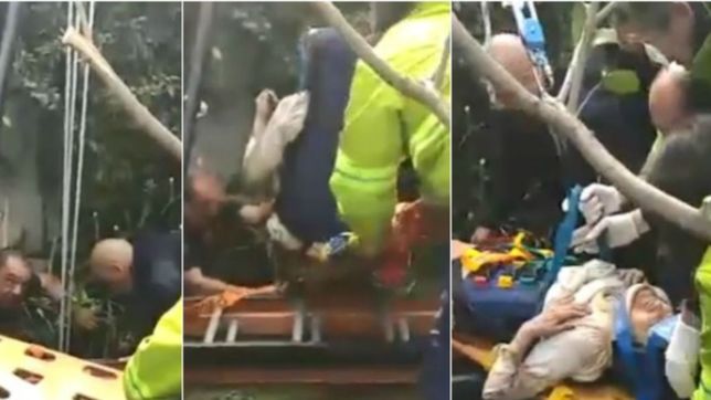 video: asi rescataron a la anciana que cayo a un pozo de 4 metros de profundidad