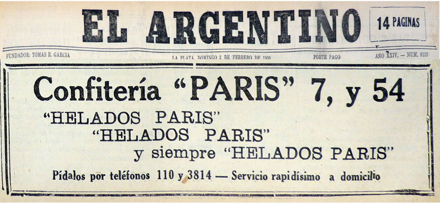 Una publicación de 1930 del diario El Argentino, que evidencia el nombre que tuvo durante toda su historia: Confitería París