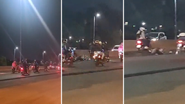 un motociclista cayo en medio de una caravana de motos en la autopista la plata - buenos aires un motociclista cayo en medio de una caravana de motos en la autopista la plata - buenos aires