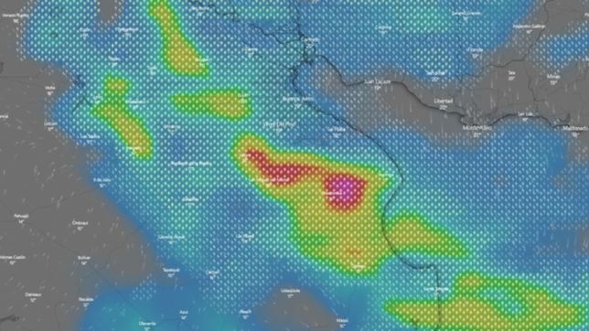 la imagen de un radar que muestra como llegara la tormenta de santa rosa a la plata