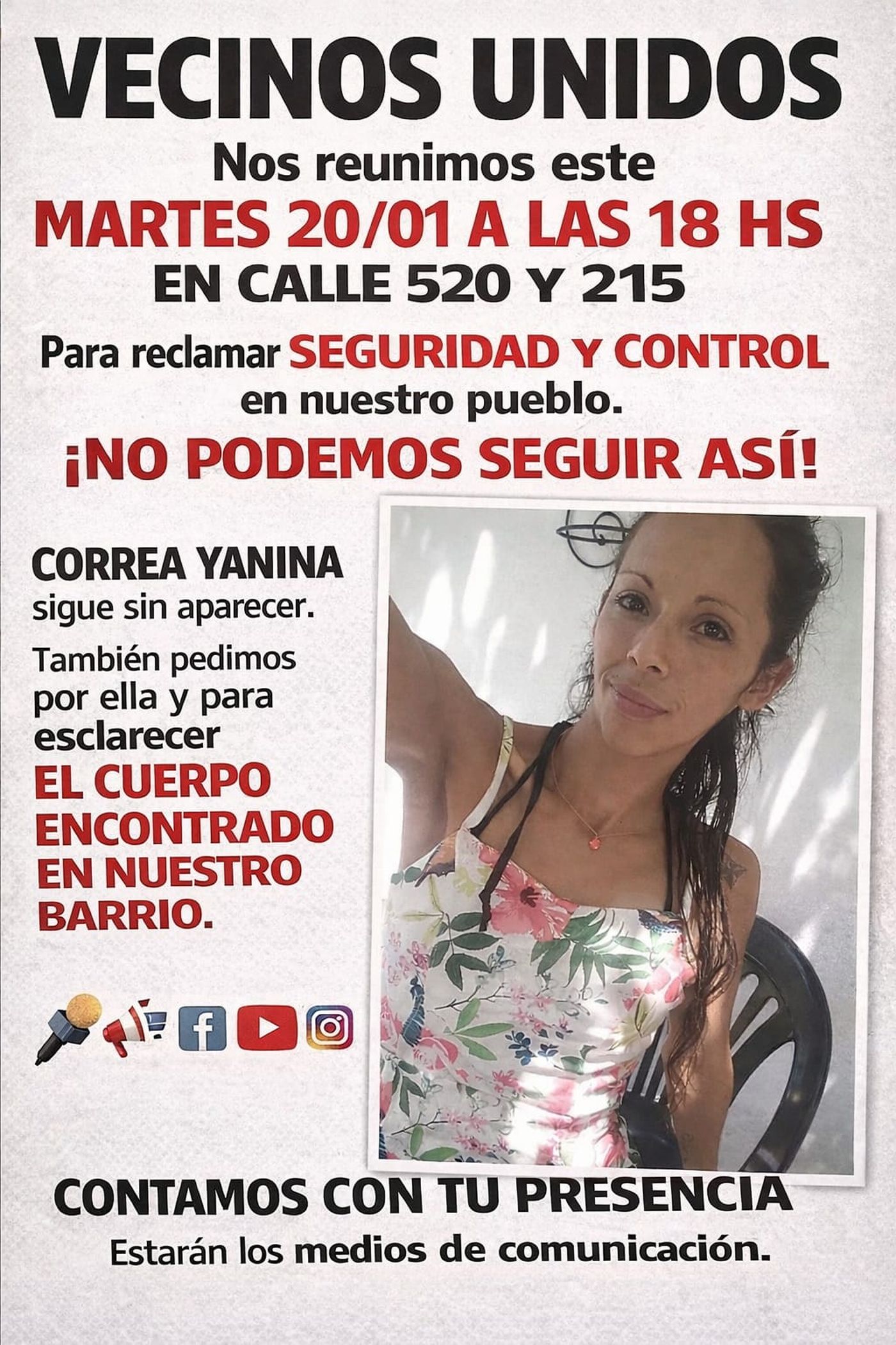 La imagen difundida por la familia de Yanina Correa, quien desapareció en Nochebuena en La Plata y no volvió a ser vista