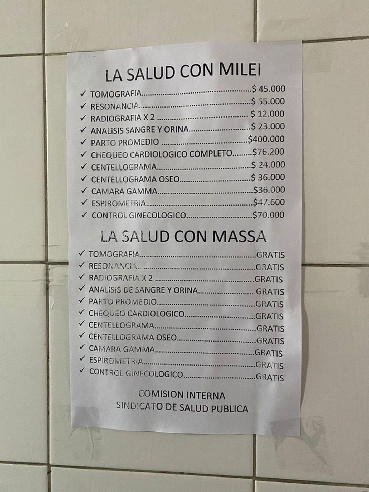 Los afiches fueron colocados por la Comisión interna del Sindicato de Salud Pública del Hospital San Martín de La Plata.