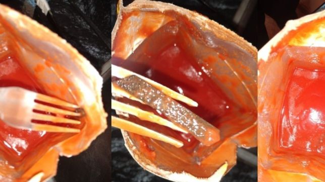 hicieron un guiso, tenia gusto feo y descubrieron una trincheta en la caja de salsa molto