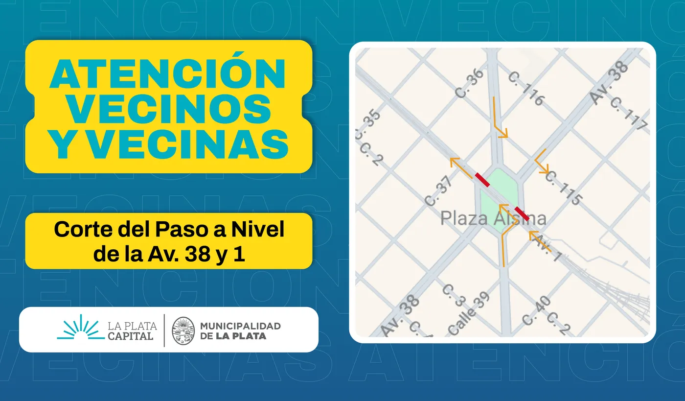 La Municipalidad de La Plata informó los desvíos tras el cierre por obras del paso a nivel de 1 y 38