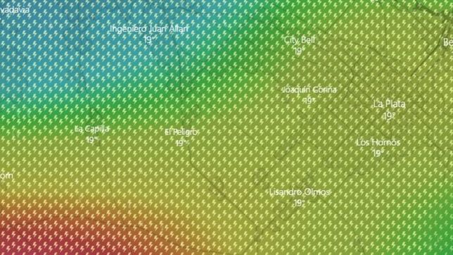 la imagen de radar que muestra como y a que hora llegara la tormenta a la plata