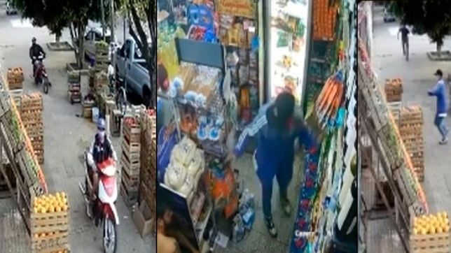 video: los ladrones que entraron a patadas a un edificio tambien robaron una verduleria