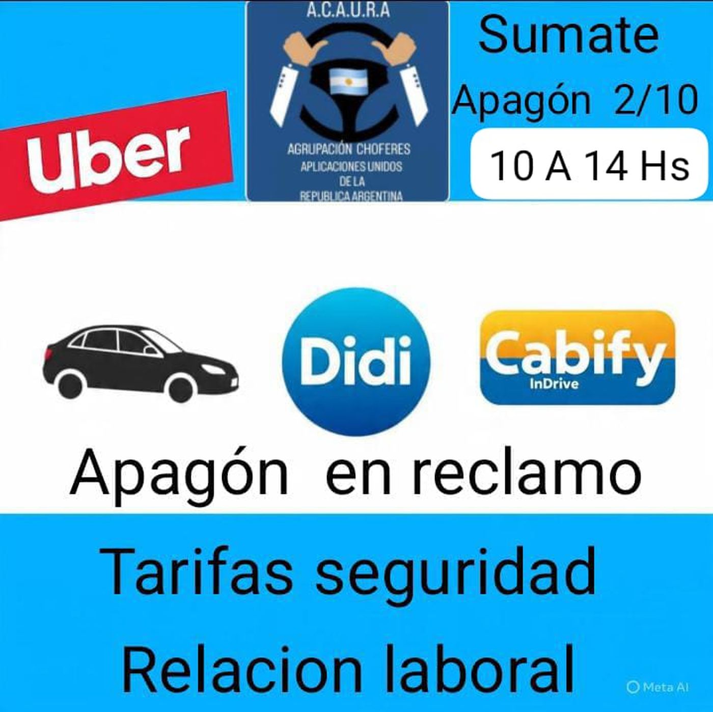 La imagen con la que los trabajadores de Uber, DiDi y Cabify convocan al apagón másivo del próximo jueves
