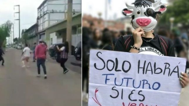 video: violento cruce entre carniceros de un frigorifico y un grupo de veganos