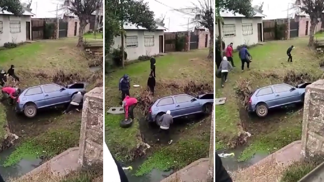 asi saquearon el auto que habia caido en un zanjon de la plata