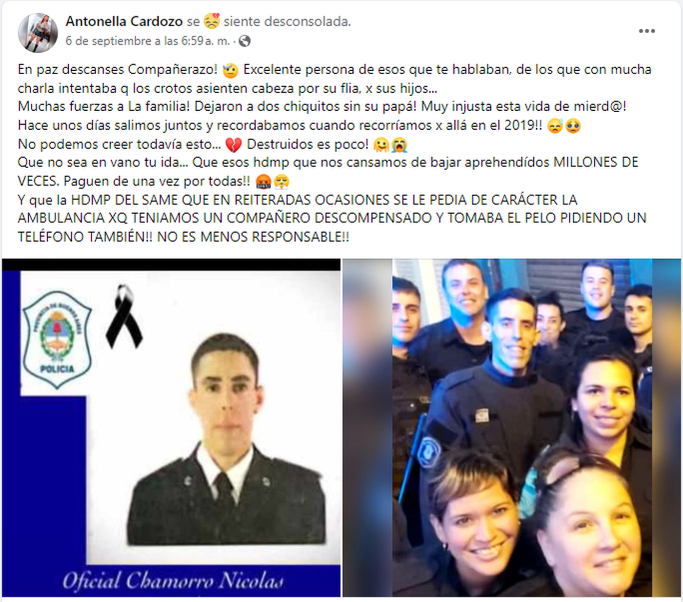 Una gran cantidad de compañeros de Nicolás Chamorro se lamentaron y apuntaron contra el SAME en redes.