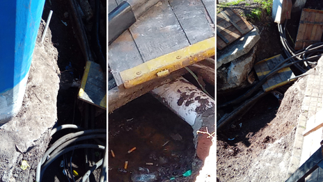 Denuncian que una empresa rompió un caño cloacal en La Plata y dejó cables pelados sobre una red de gas Denuncian que una empresa rompió un caño cloacal en La Plata y dejó cables pelados sobre una red de gas