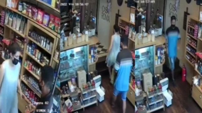 videos: un ladron tiene marcada a una fiambreria y la roba a punta de cuchillo